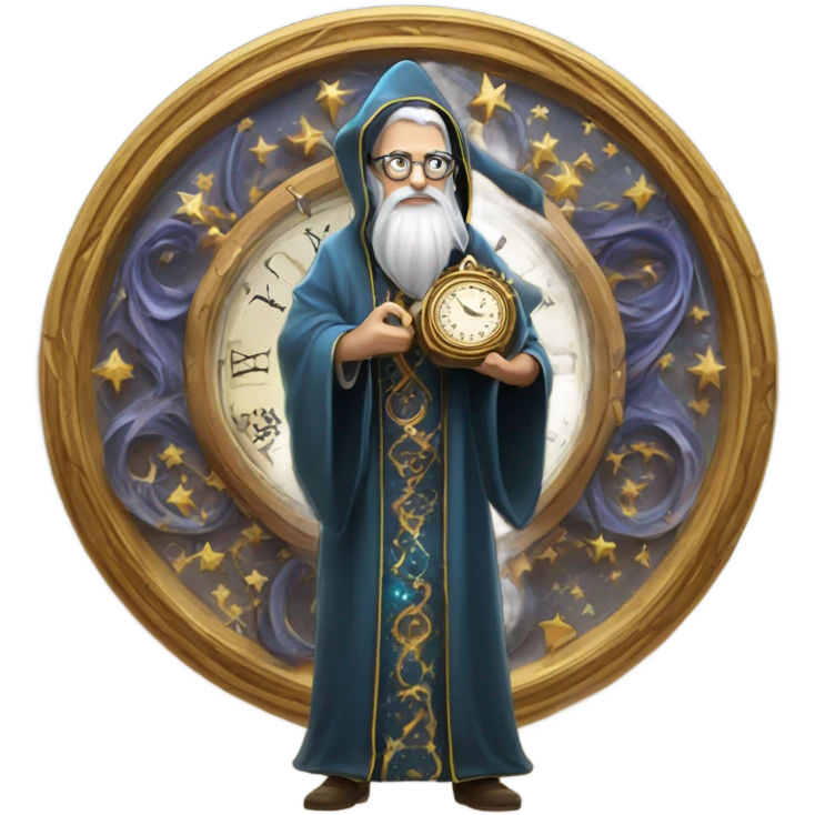 wizard holding a big clock emoji