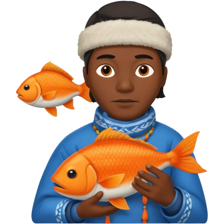 inuit man with traditional clothes and orange fish emoji