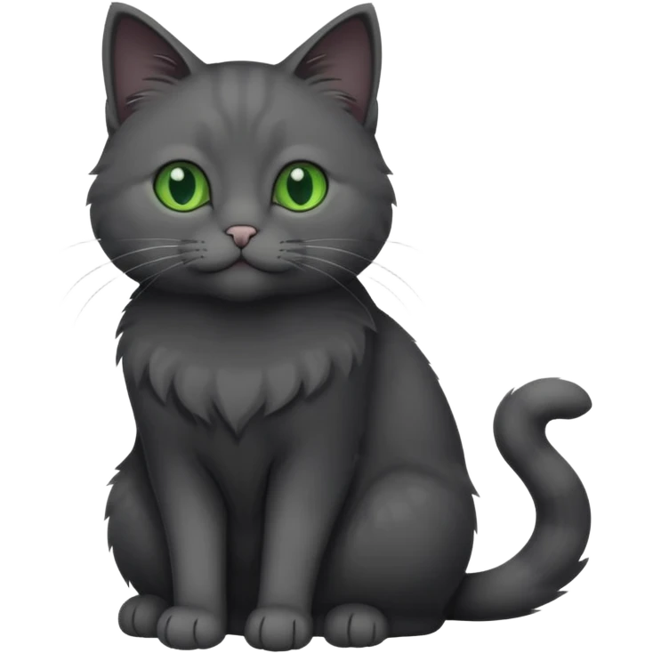 full body solid dark grey cat with green eyes, white paws and white whiskers emoji