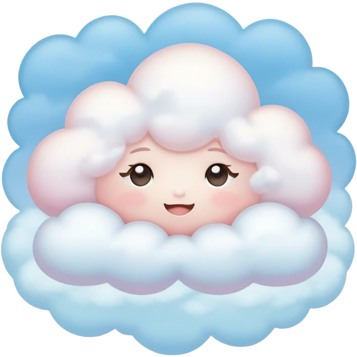 Cinematic tiny snuggly cloud, soft fluffy texture, gentle glowing edges, cute blushing cheeks, floating peacefully in a pastel sky, warm and dreamy. emoji