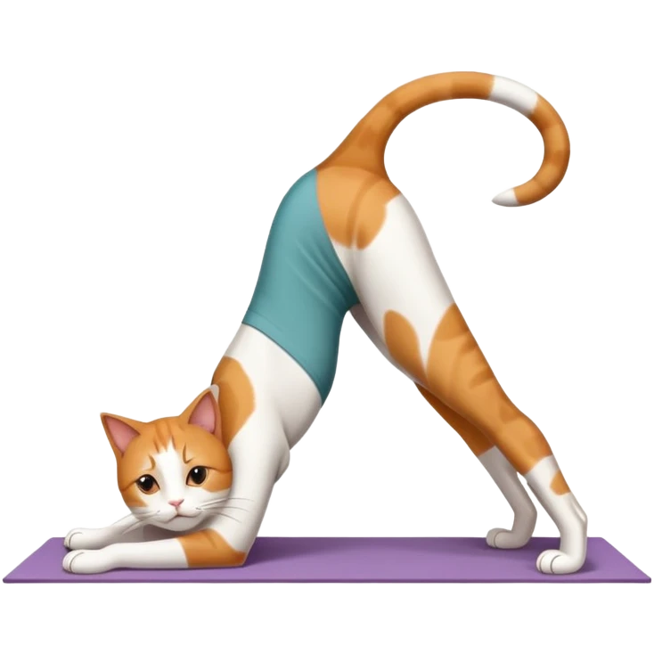 cat in downward dog yoga pose, triangle pose with raised hips emoji