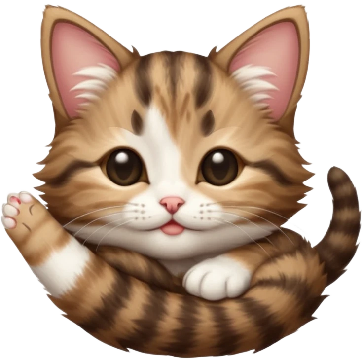 dark brown tabby and white kitten upside down with eyes closed emoji