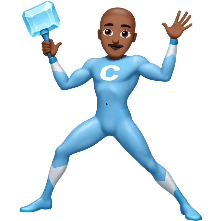 Frozone character in retro stickers style, dynamic pose, icy effects, bold outlines, vibrant colors he says "c'est carré dans l'axe" emoji