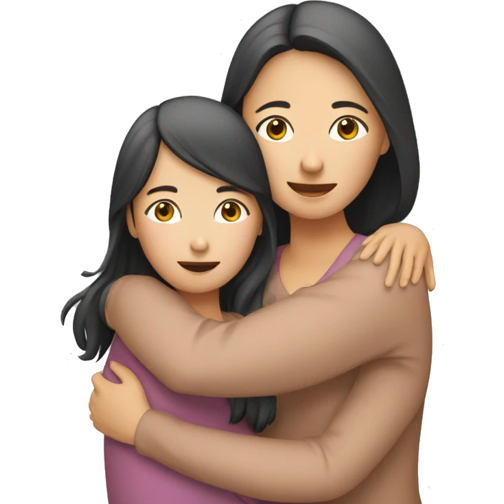 two asian sisters one older and one younger hugging emoji