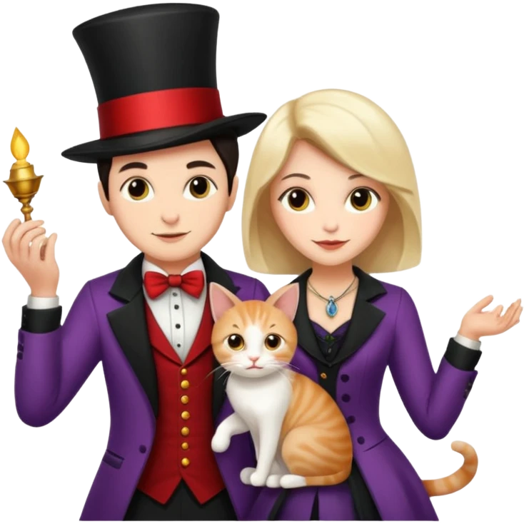 magician couple and their pet cat emoji