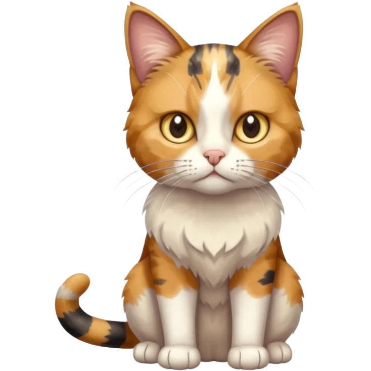 full body anxious looking colourful light calico tabby cat with hazel eyes and very patchy calico fur emoji