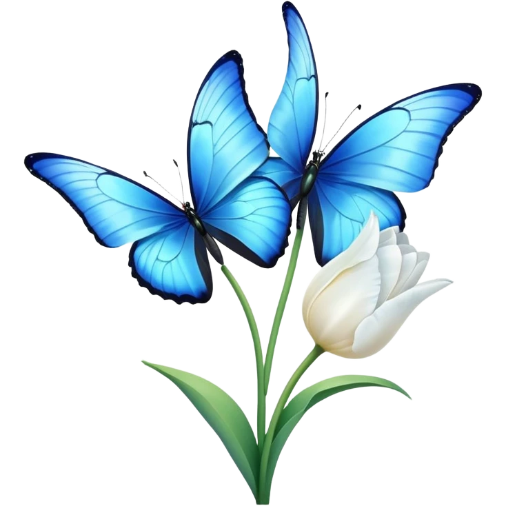 White tulip and blue morpho emoji