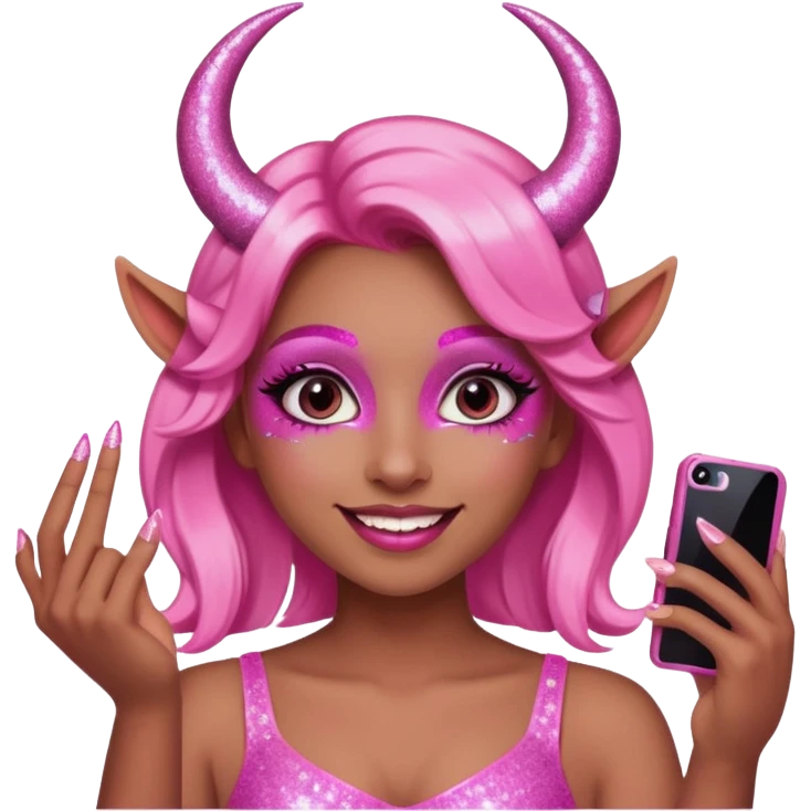glitter pink girl naughty selfie glitter pink horns emoji