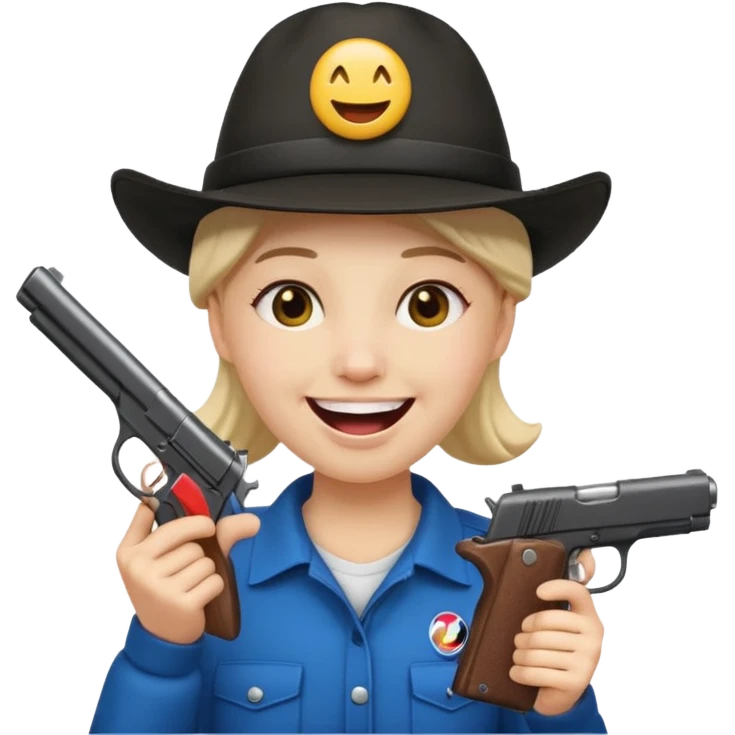 Este emoji 😂 de risa pero con gorro del equipo colo colo y una pistola en la mano emoji