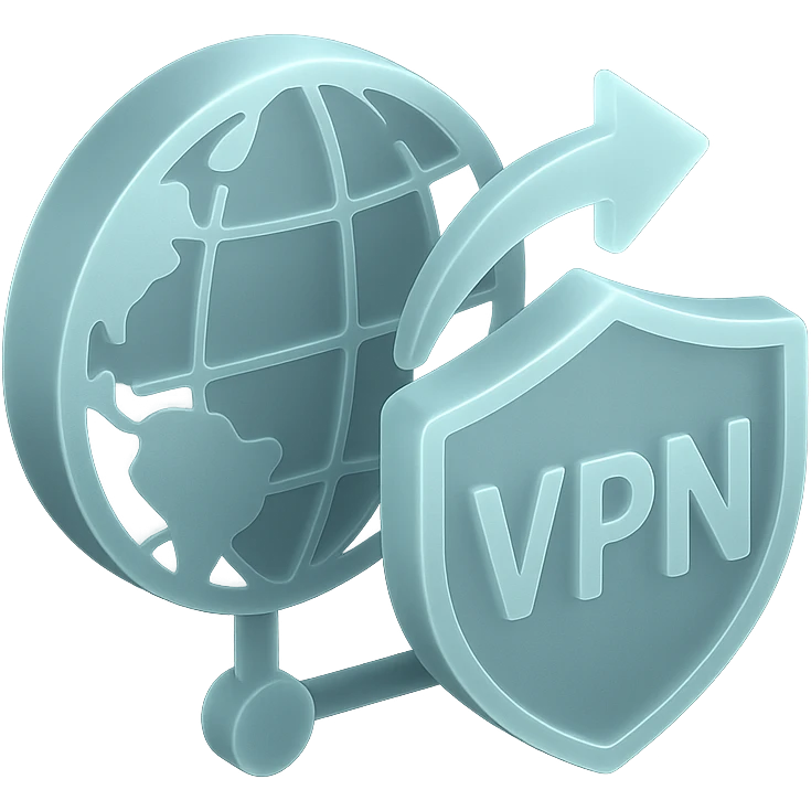 VPN icon with a globe, an arrow, and a connection network, realistic 3D style emoji