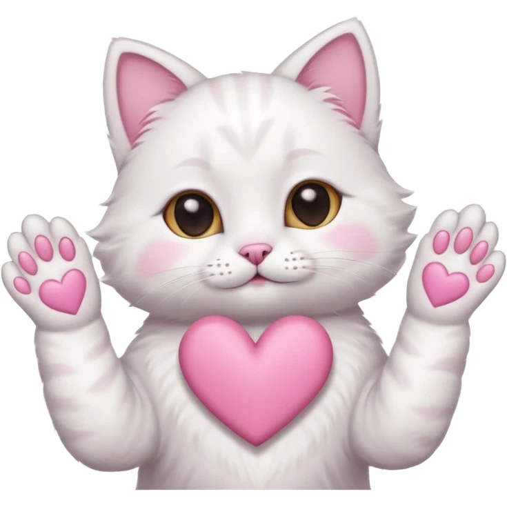 Cute white cat making heart shape with his hand above the head emoji