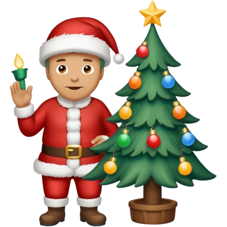 man decorating lights on christmas tree emoji