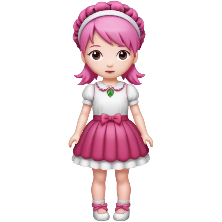 Isolated detaile illustration incredibly raspberry torte doll figurine full body with pink hair and a raspberry hairband emoji