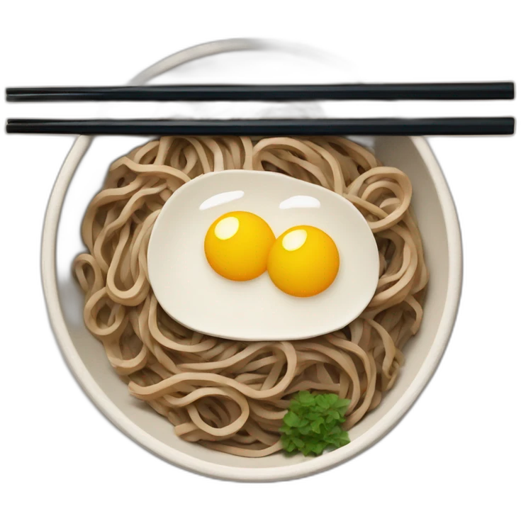 bowl of japanese buckwheat soba noodles with two chopsticks emoji
