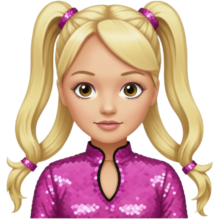Emma Bunton from Spice Girls with long blonde two high ponytail hair, pink sequin outfit emoji