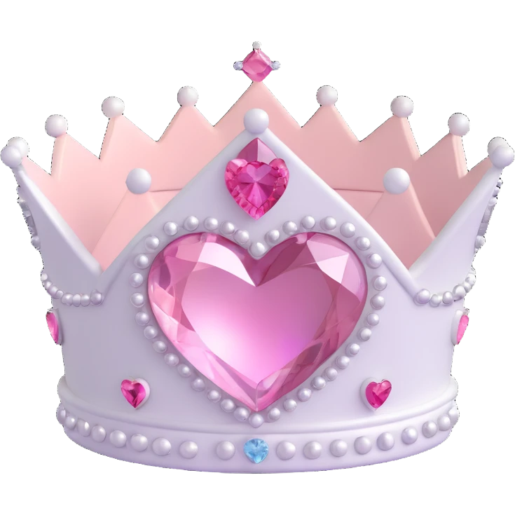 white and pastel pink crown with heart gem emoji