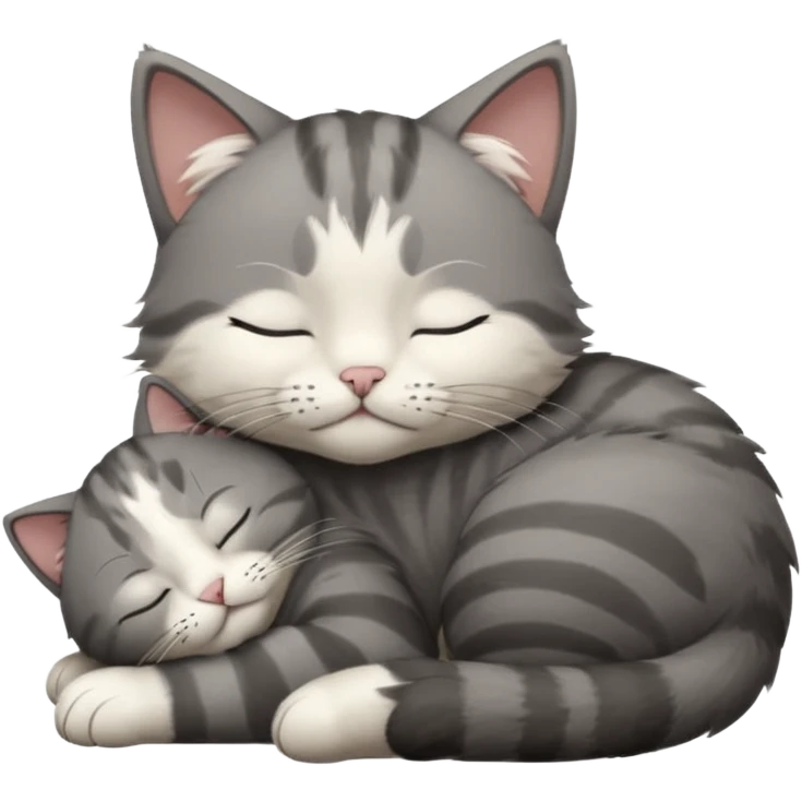 dark grey and white small cat with closed eyes, leaning his head on his paw while leaning on his elbow lying down emoji