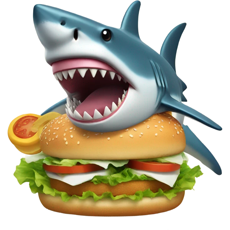 Shark with a top hat who is eating a fish burger emoji