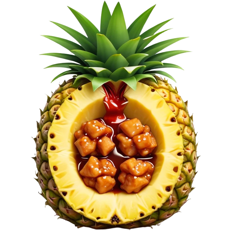 General tso chicken inside of half a cut open hollow pineapple  emoji