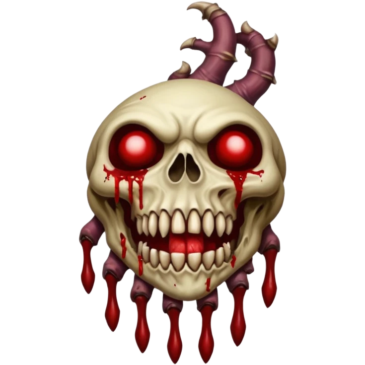 A Hideous mutated monster covered in rotton flesh and bloodin the style of your bleeding skull art, full body. Final boss character, full body emoji