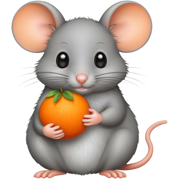 Gray mouse holding an orange emoji