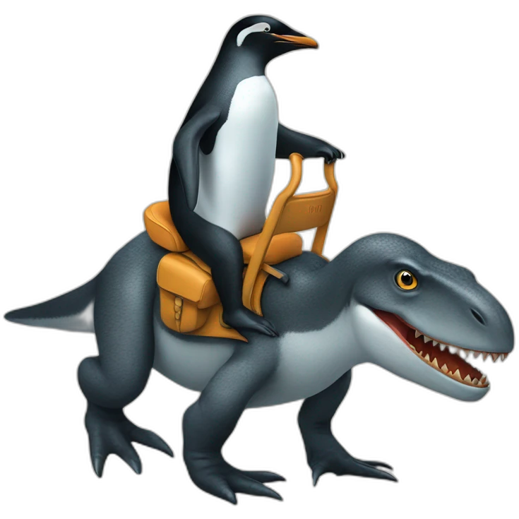 Penguin riding a t-rex emoji