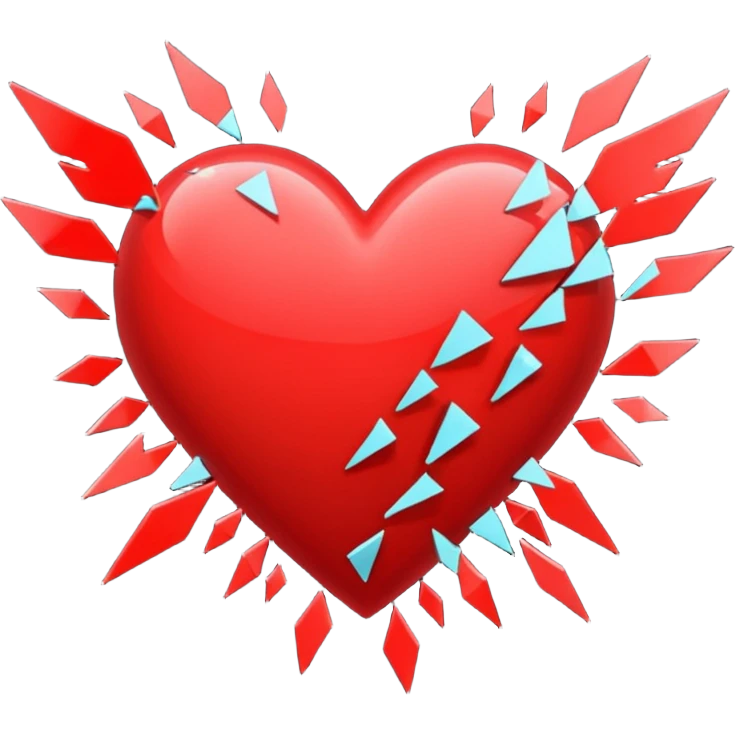 Heart glitching, pixel shards flying off emoji
