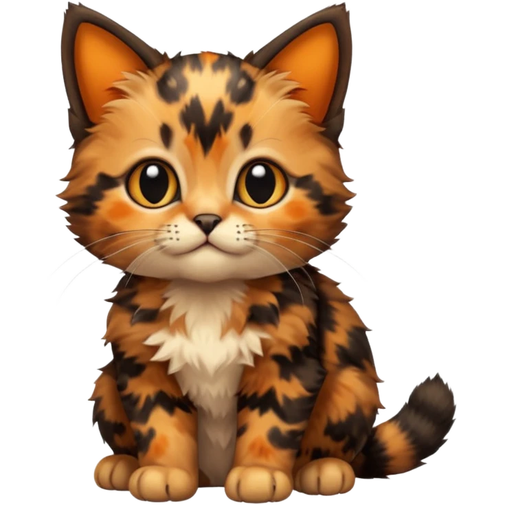 A high-resolution photo-realistic digital illustration of a tortoiseshell kitten, chest upward emoji