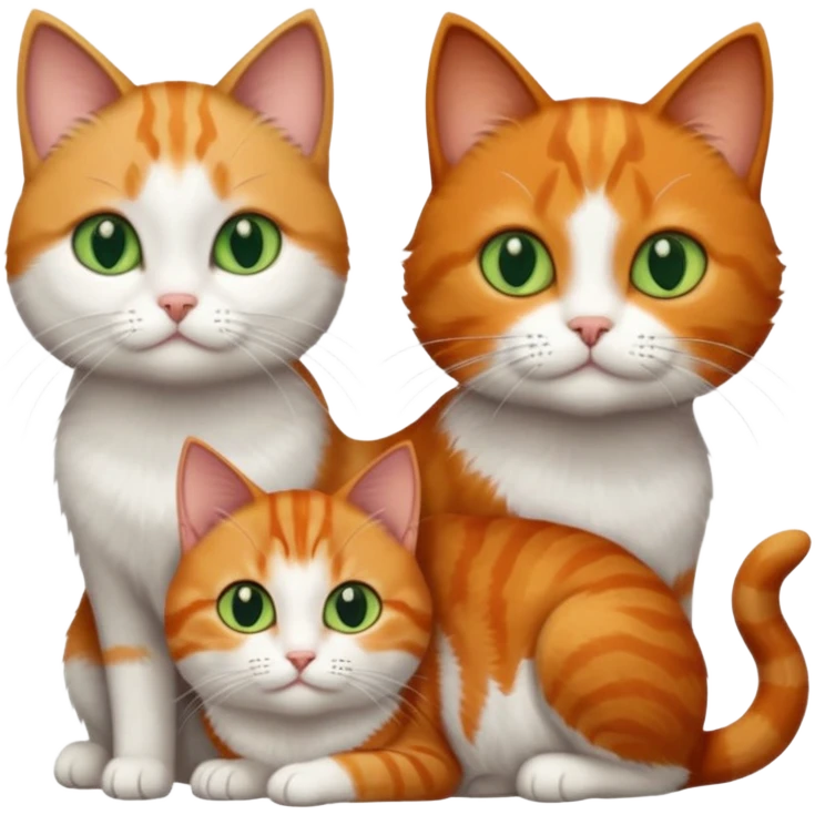 3 tiny different coloured short haired cats including a dark grey and white cat with green eyes,and  a ginger and white with orange eyes and a brown tabby and white with hazel eyes emoji