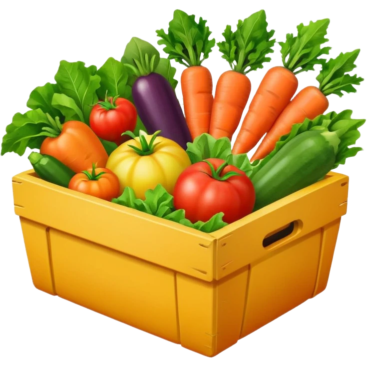 csa box filled with fresh vegetables, simple and cheerful, apple style emoji emoji