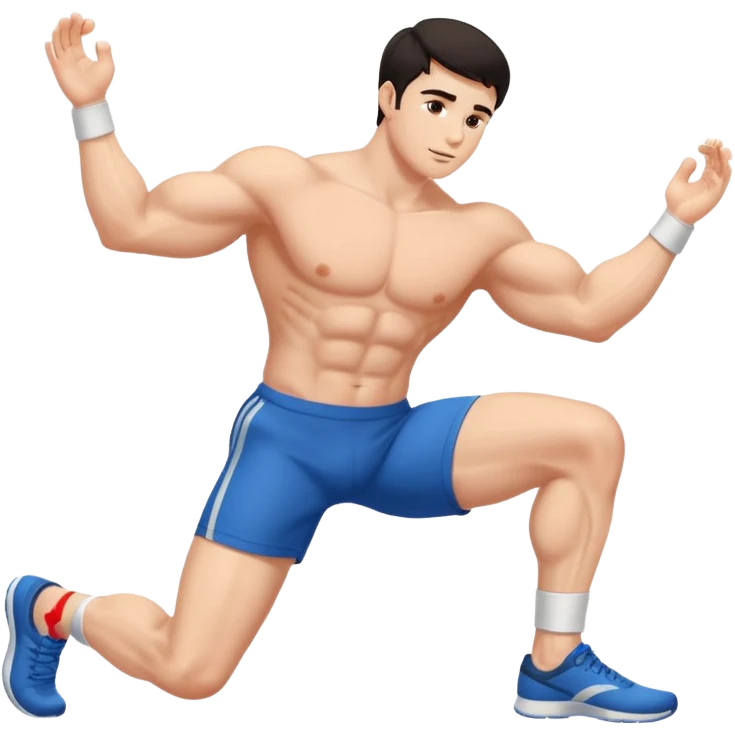 Hombre blanco pelinegro haciendo el ejercicio de tocar los pies con las piernas rectas  emoji