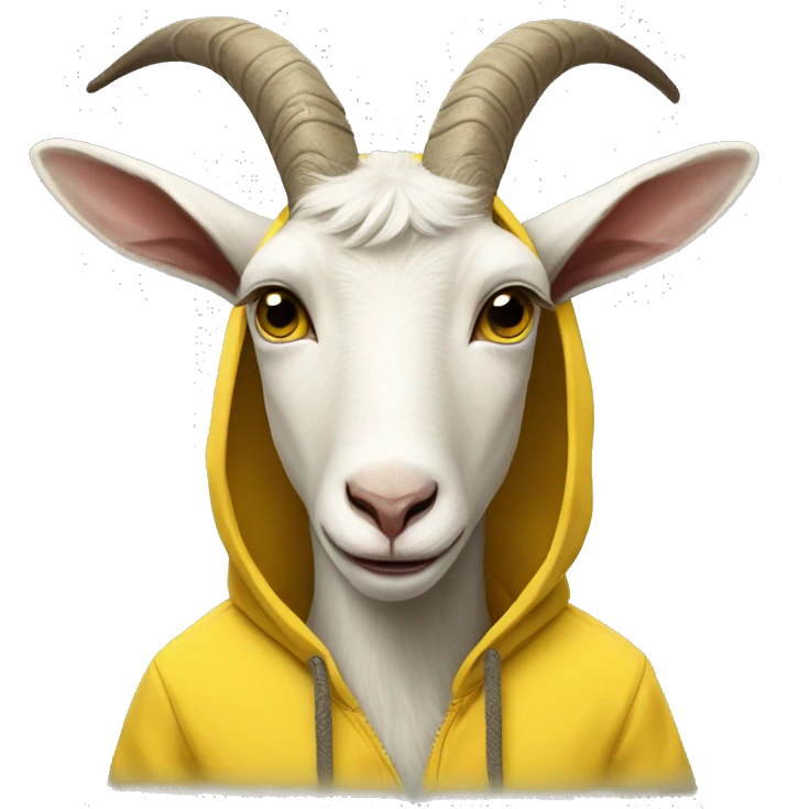 anthro white goat wearing a yellow hoodie emoji