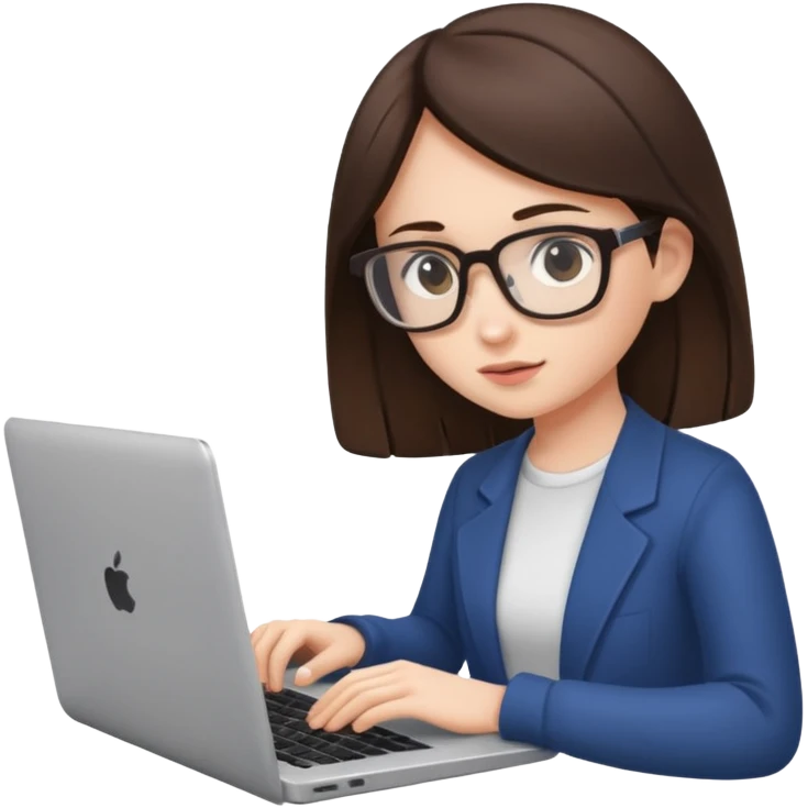 девушка брюнетка работающая за ноутбуком emoji