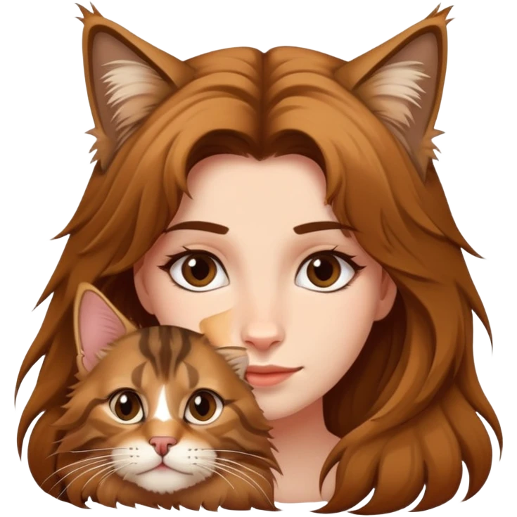 A cute Maine Coon cat crawled on the girl's head brown emoji