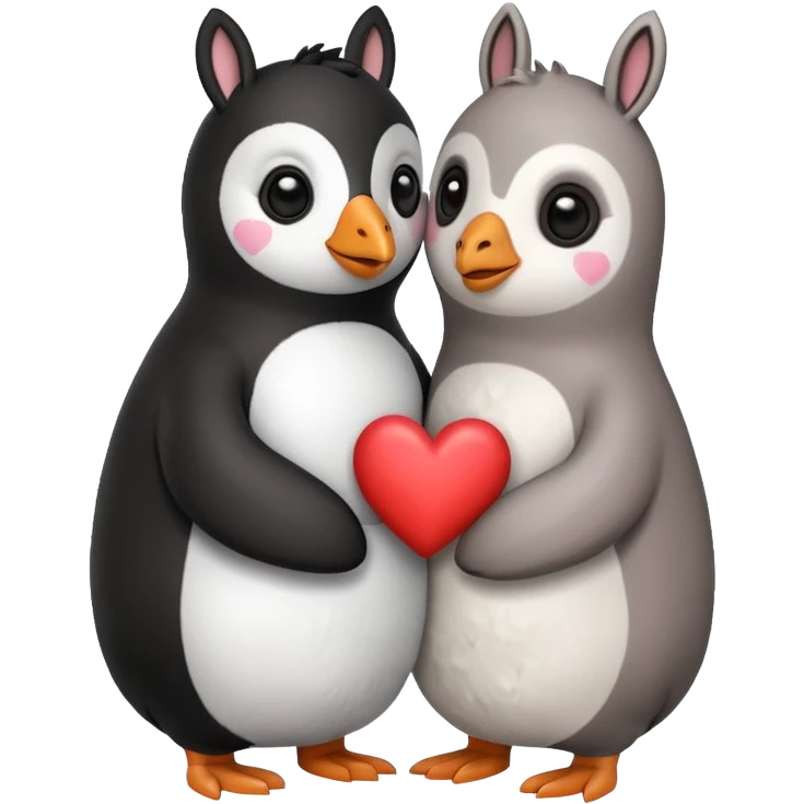 Penguin and llama hugging with hearts  emoji