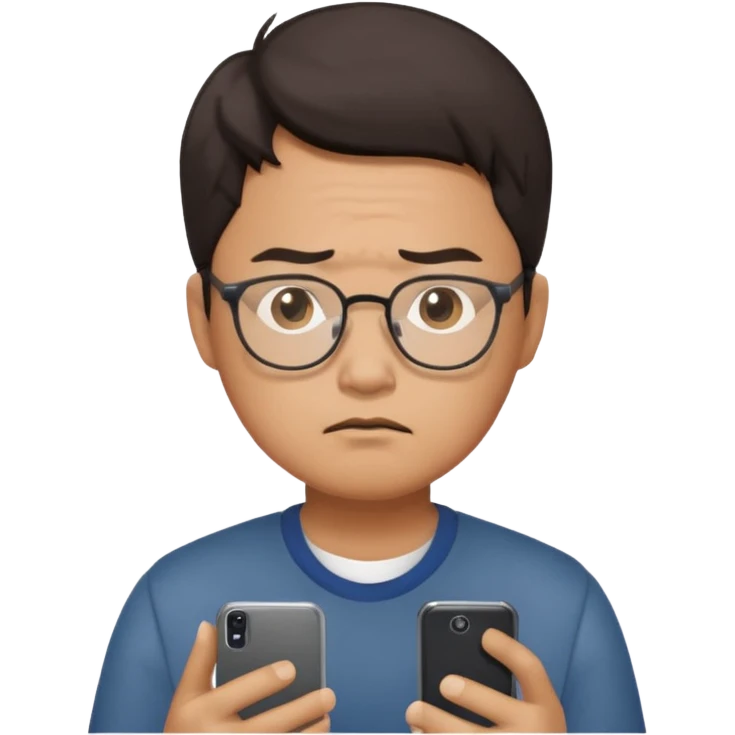 핸드폰을 보는 실망한 안경낀 동양인남자 emoji