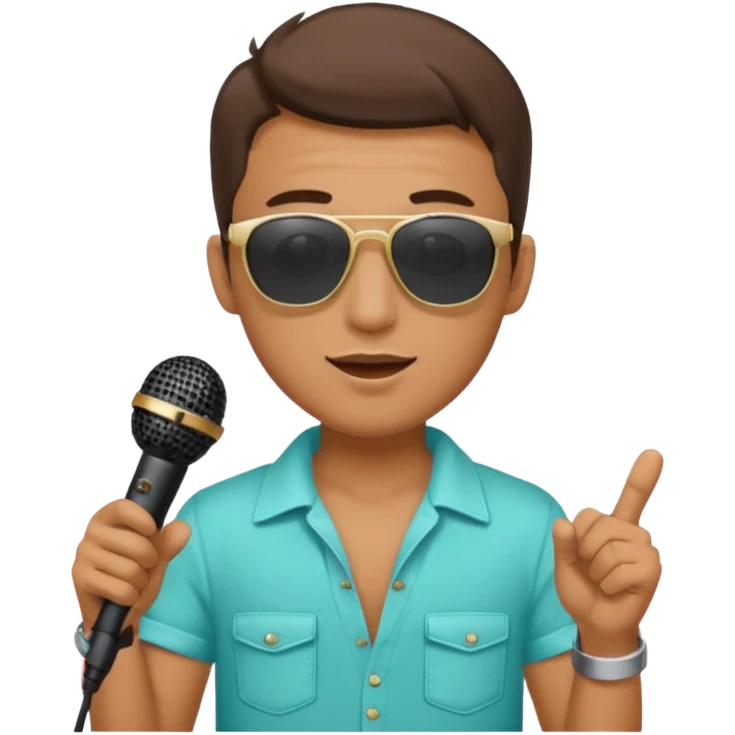 man with summer clothes and sun glasses holding microphone emoji