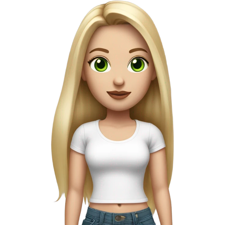 Realistic White girl with Long straight blonde hair, green eyes, tattoos, full body wearing white crop top and jeans, holding pink handbag emoji