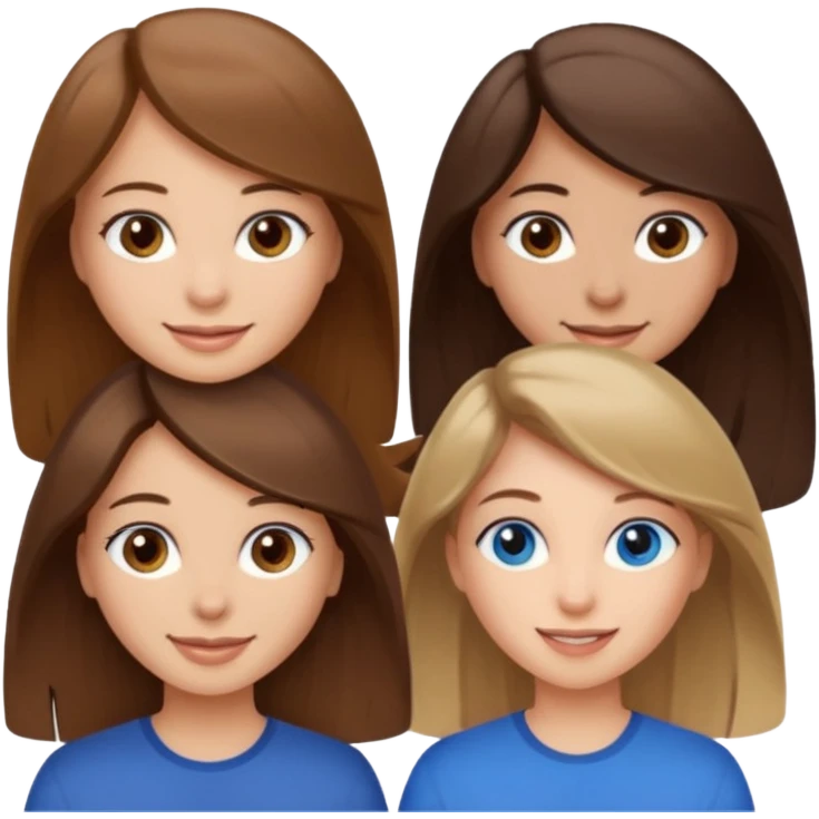 three girl friends; one who is white, has brown hair and brown eyes; one who is dirty blonde with blue eyes; one who is tan with dark brown hair and dark brown eyes emoji