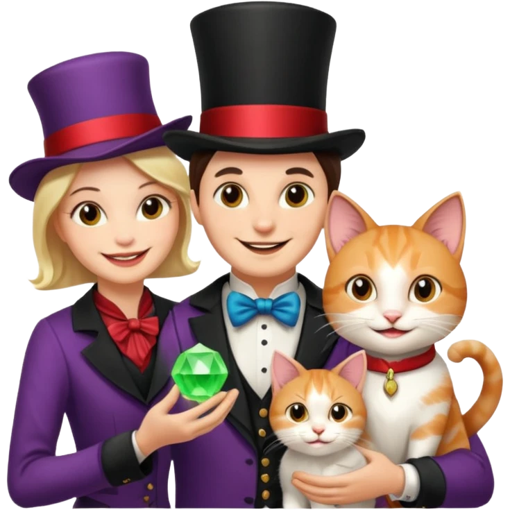 magician couple and their pet cat emoji