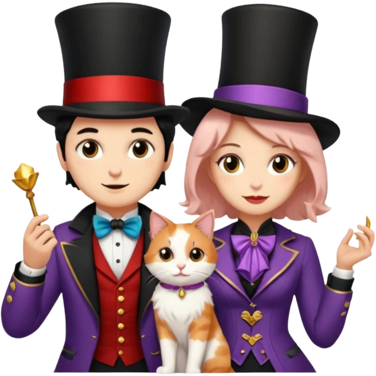 magician couple and their pet cat emoji