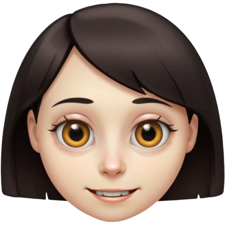 A female where the facial features are subtly distorted in impossible ways, unnatural eye color with veiny eyes, sickly skin texture combined with an unnatural creepy smile, liminal setting that feels wrong, uncanny eerie art style, extremely uncanny, scary femme fatale, bob cut, mole under eye emoji