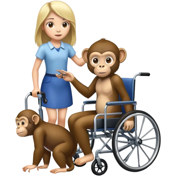 Girl in wheelchair going to monkey emoji