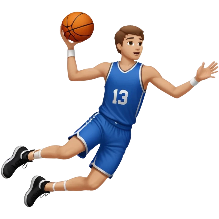 A white man with brown hair with one basketball, doing a layup emoji