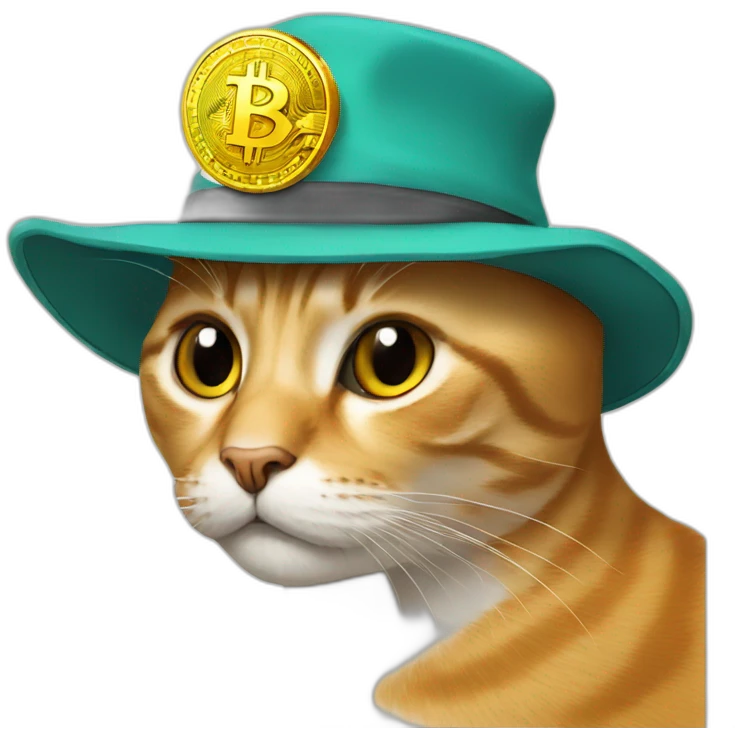 Cat wearing bitcoin hat emoji