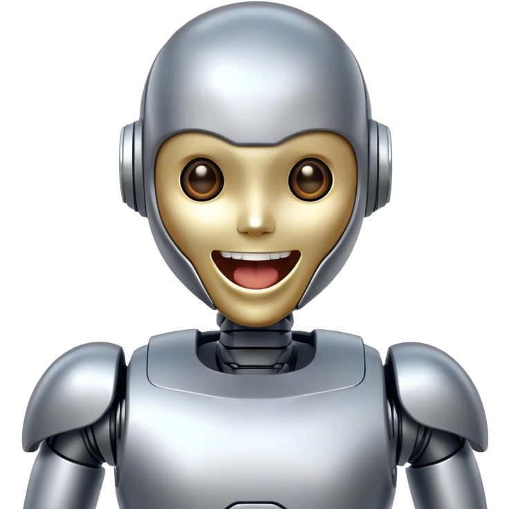 Closeup of a Humanoid Robot Smiling eyes, Screaming with Laughter emoji