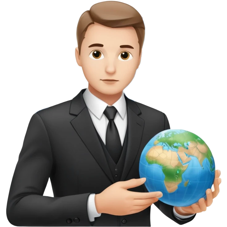 Polish man in a business suit analyzing global strategy with a world map emoji