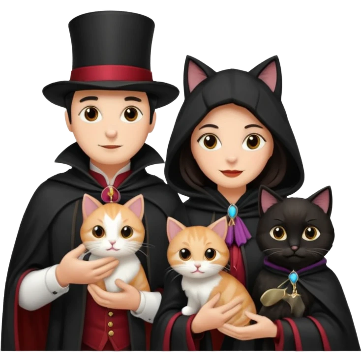 magician couple and their pet cat emoji