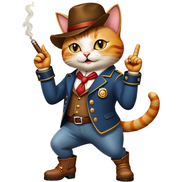 кот в сапогах танцует курит сигару и показывает фак emoji