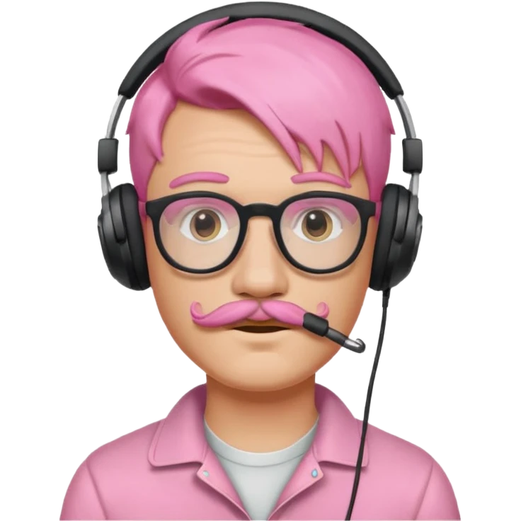 just headphone and spectacles, mustached pink hair guy, no mic, emoji